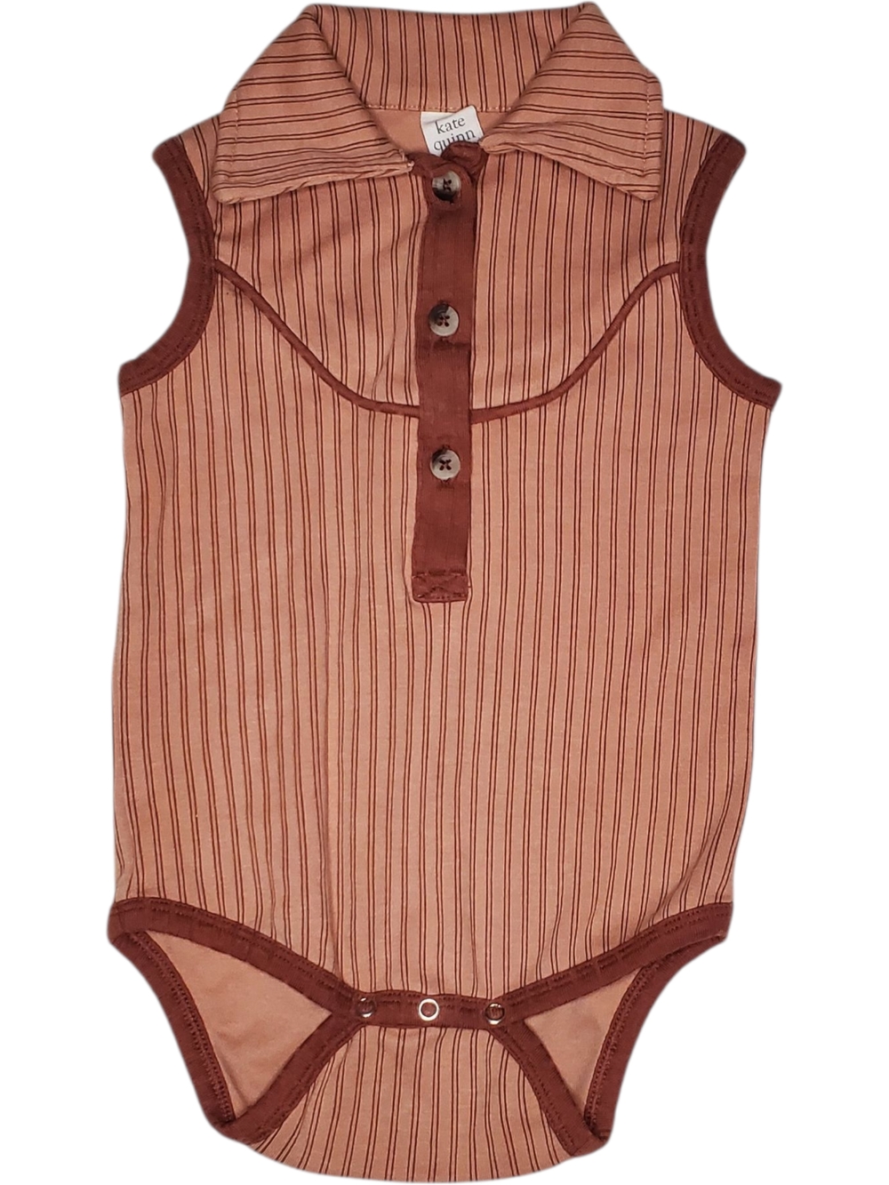 Kate Quinn Organic Cotton Ribbed Sleeveless Polo Bodysuit Mauve Stripe 12-18M